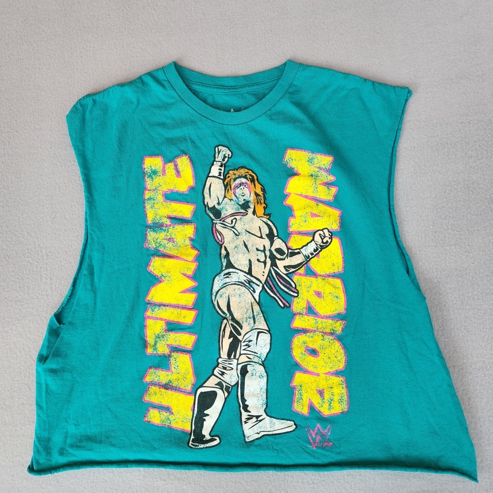WWE Ultimate Warrior Mens Teal Muscle Tank Top Cut Off Sleeves XL Graphic Tee